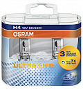 Автолампа 12В OSRAM H4 12V-60/55W Ultra Life Duo-Box 2шт